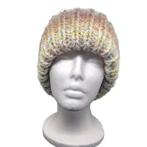 Chunky Ribbed Toboggan Double Strand Hand Crochet Marble Brim Beanie Hat